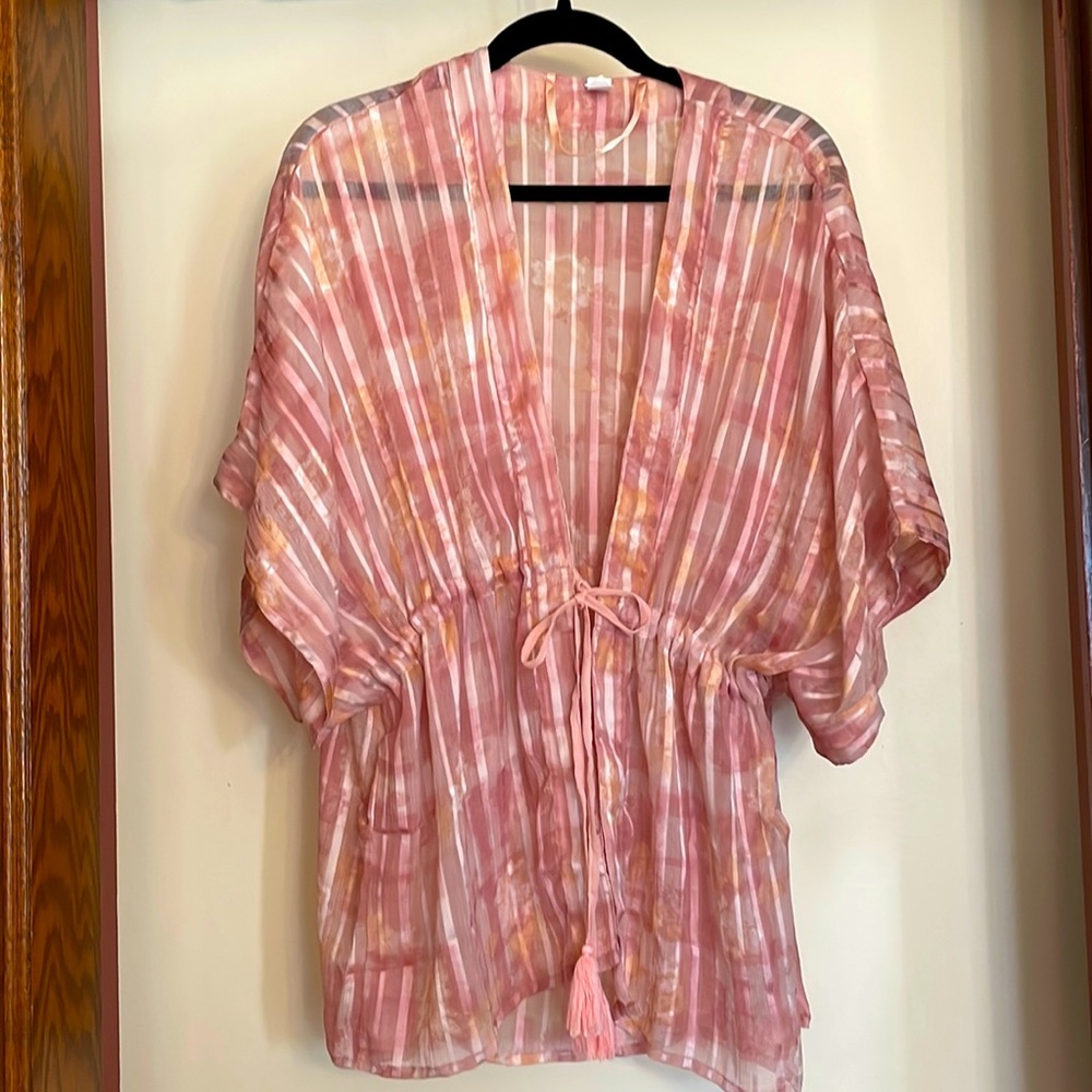 Sheer floral kimono/swim cover